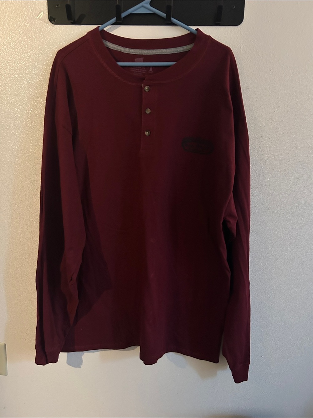 Hanes Men's Long Sleeve Henley 3 Button Cotton Pullover Maroon: 2X-Large